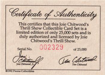1992 Promo Collectibles Joie Chitwood's Thrill Show #NNO COA Front