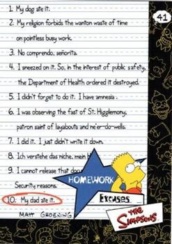 2000 Artbox The Simpsons Collectible Stickers #41 Homework Excuses Front