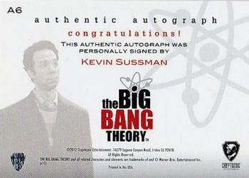 2012 Cryptozoic The Big Bang Theory Seasons 1 & 2 - Autographs #A6 Kevin Sussman Back