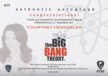 2012 Cryptozoic The Big Bang Theory Seasons 1 & 2 - Autographs #A11 Courtney Henggeler Back