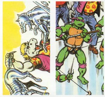 1990 Brooke Bond Teenage Mutant Hero Turtles: Dimension X Escapade (Double Cards) #9-10 The Hippo Hippos versus The Robot Wolves / Donatello Front