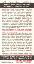1967 Brooke Bond (Red Rose Tea) Transportation Through the Ages (Top Line Black) #27 Electric Tram Back