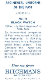1973 Hitchman's Dairies Regimental Uniforms of the Past #14 Black Watch Back