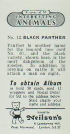 1954 Neilson's Interesting Animals #12 Black Panther Back