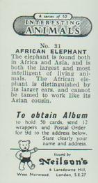 1954 Neilson's Interesting Animals #31 African Elephant Back