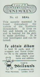 1954 Neilson's Interesting Animals #43 Seal Back