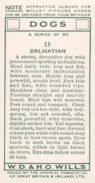 1937 Wills's Dogs #13 Dalmatian Back