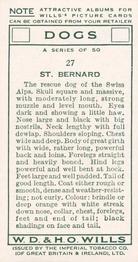 1937 Wills's Dogs #27 St. Bernard Back