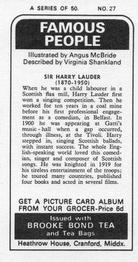 1973 Brooke Bond Famous People #27 Sir Harry Lauder Back
