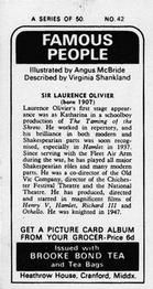 1973 Brooke Bond Famous People #42 Sir Laurence Olivier Back
