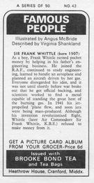 1973 Brooke Bond Famous People #43 Sir Frank Whittle Back