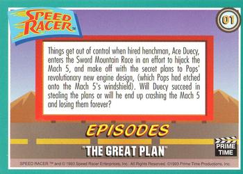 1993 Prime Time Speed Racer #1 The Great Plan Back