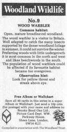 1988 Brooke Bond Woodland Wildlife #9 Wood Warbler Back