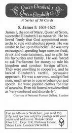 1988 Brooke Bond Queen Elizabeth I Queen Elizabeth II #5 James I Back