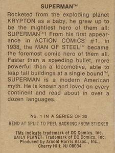 1978 Sunbeam Bread Superheroes Stickers #1 Superman Back