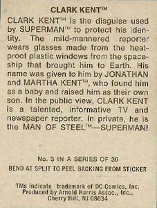 1978 Sunbeam Bread Superheroes Stickers #3 Clark Kent Back