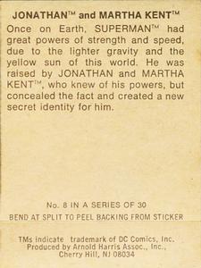 1978 Sunbeam Bread Superheroes Stickers #8 Jonathan and Martha Kent Back