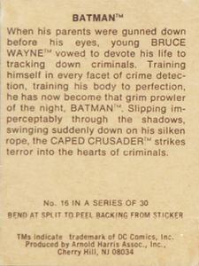 1978 Sunbeam Bread Superheroes Stickers #16 Batman Back