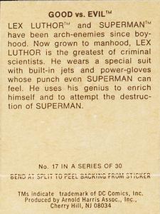 1978 Sunbeam Bread Superheroes Stickers #17 Good vs. Evil Back