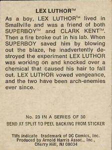 1978 Sunbeam Bread Superheroes Stickers #23 Lex Luthor Back