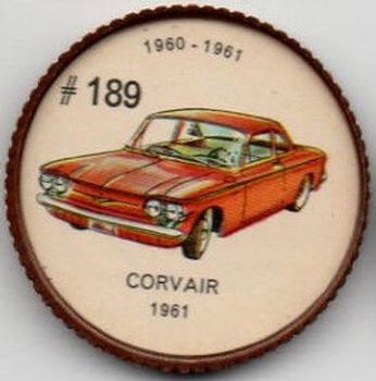 1962  Jell-O History of the Auto Coins #189 Corvair 1961 Front