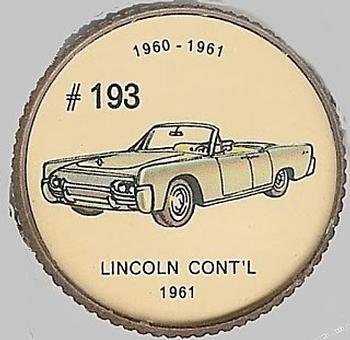 1962  Jell-O History of the Auto Coins #193 Lincoln Cont'L 1961 Front