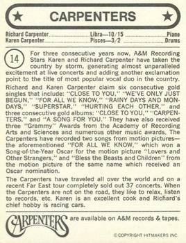 1972 Hitmakers #14 Carpenters Back