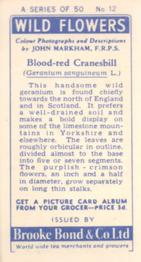1955 Brooke Bond Wild Flowers #12 Blood Red Cranesbill Back