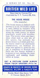 1958 Brooke Bond British Wild Life - Brooke Bond British Wild Life 2nd Printing #32 The House Mouse Back