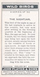 1932 Player's Wild Birds (Small) #25 The Nightjar Back