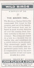 1932 Player's Wild Birds (Small) #27 The Brown Owl Back