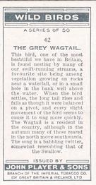 1932 Player's Wild Birds (Small) #42 The Grey Wagtail Back
