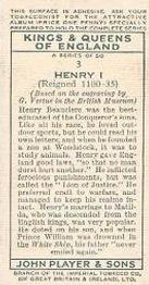 1935 Player's Kings & Queens of England (Small) #3 Henry I Back