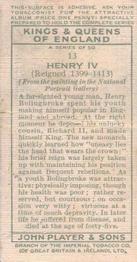 1935 Player's Kings & Queens of England (Small) #13 Henry IV Back