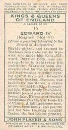 1935 Player's Kings & Queens of England (Small) #16 Edward IV Back