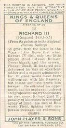 1935 Player's Kings & Queens of England (Small) #18 Richard III Back
