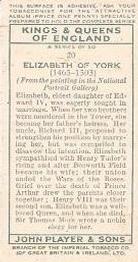 1935 Player's Kings & Queens of England (Small) #20 Elizabeth of York Back