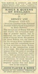 1935 Player's Kings & Queens of England (Small) #21 Henry VIII Back