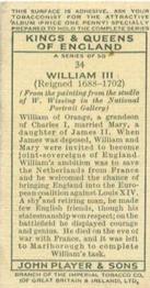 1935 Player's Kings & Queens of England (Small) #34 William III Back