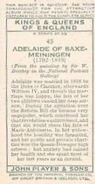 1935 Player's Kings & Queens of England (Small) #45 Adelaide of Saxe-Meiningen Back