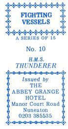 1986 Abbey Grange Hotel Fighting Vessels #10 H.M.S. Thunderer Back