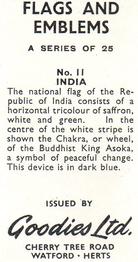 1961 Goodies Ltd Flags and Emblems #11 India Back