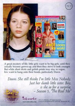 2004 Inkworks Buffy the Vampire Slayer Women of Sunnydale - Fashion Emergency Puzzle Cards #FE-7 Dawn:  She still… Back