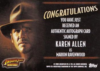 2008 Topps Indiana Jones Heritage - Autograph Cards #NNO Karen Allen Back