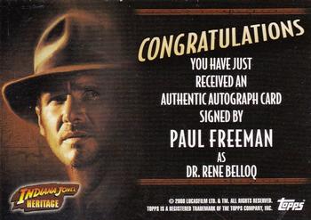 2008 Topps Indiana Jones Heritage - Autograph Cards #NNO Paul Freeman Back