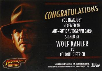2008 Topps Indiana Jones Heritage - Autograph Cards #NNO Wolf Kahler Back