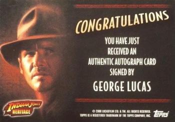 2008 Topps Indiana Jones Heritage - Autograph Cards #NNO George Lucas Back