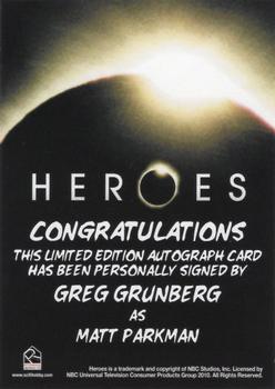 2010 Rittenhouse Heroes Archives - Autographs #NNO Greg Grunberg Back