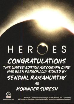 2010 Rittenhouse Heroes Archives - Autographs #NNO Sendhil Ramamurthy Back