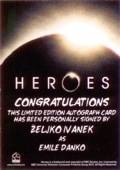 2010 Rittenhouse Heroes Archives - Autographs #NNO Zeljko Ivanek Back